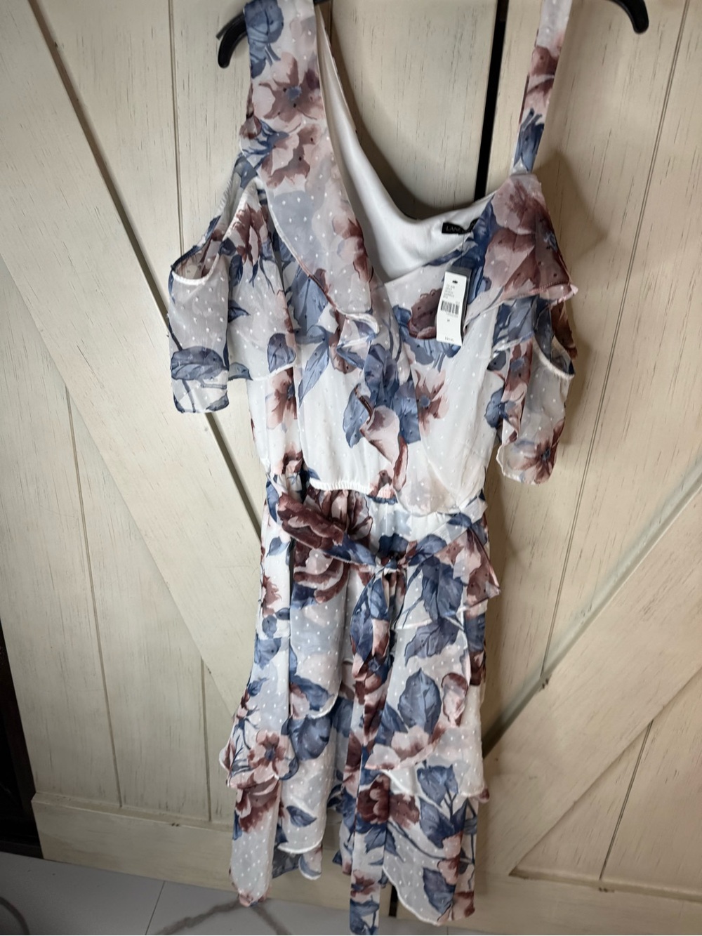Lane Bryant Blue and Blush Floral Cold-Shoulder Dress